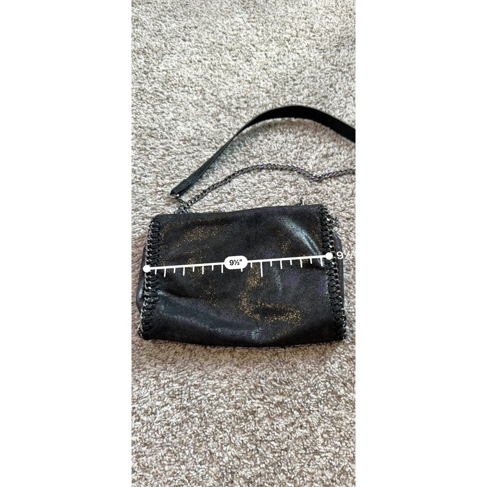 Black Iridescent Shimmer Crossbody Bag Gunmetal Chain Whipstitch Trim Shoulder - Picture 8 of 8